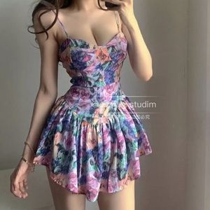 Floral Spaghetti Strap Bustier Skater Dress